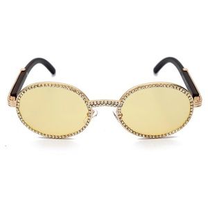 Vintage Round Rhinestone Sunglasses Yellow